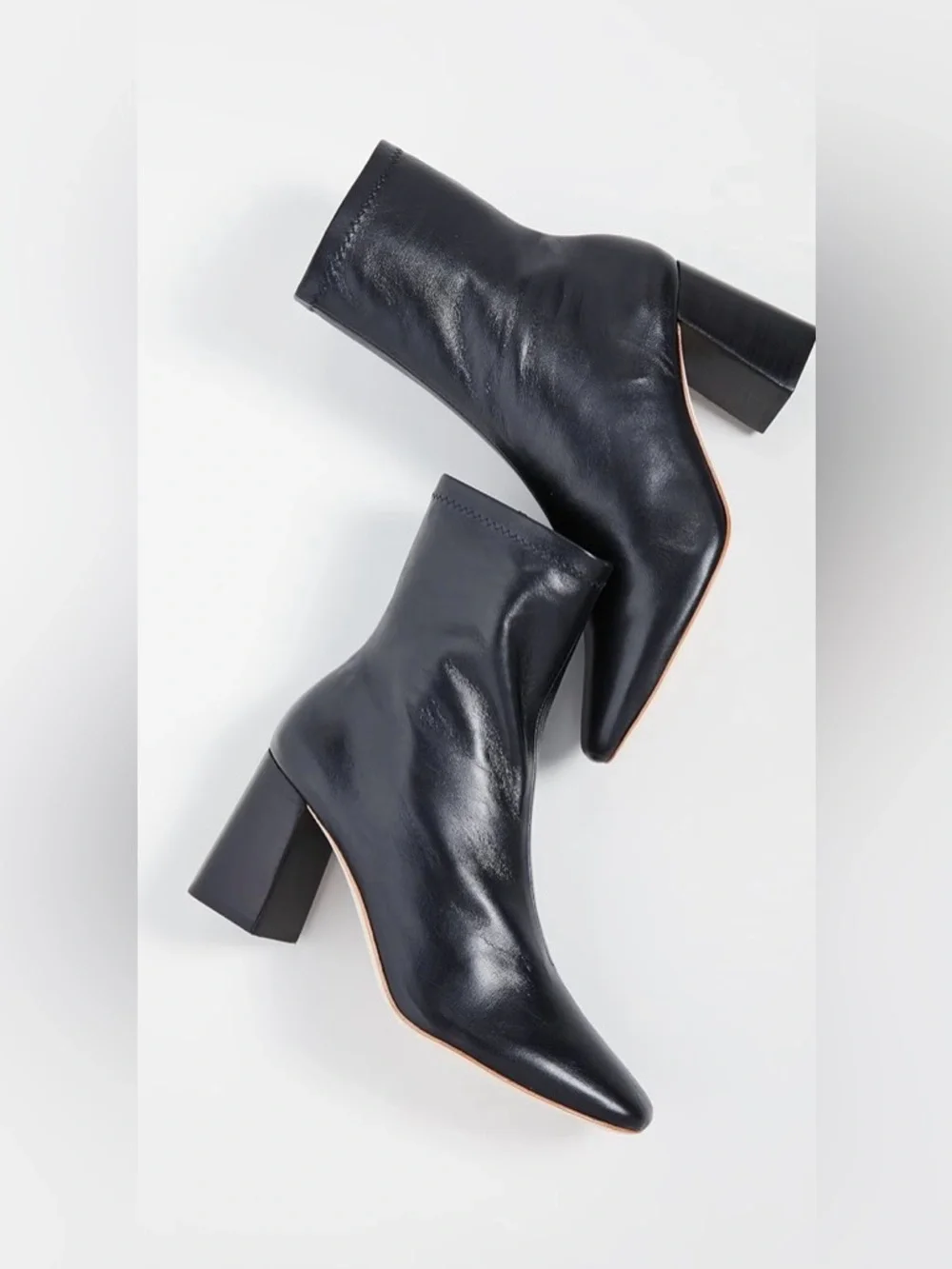 Loeffler Randall Black Leather Square-Toe Block Heel Ankle Boots - Picture 2 of 3